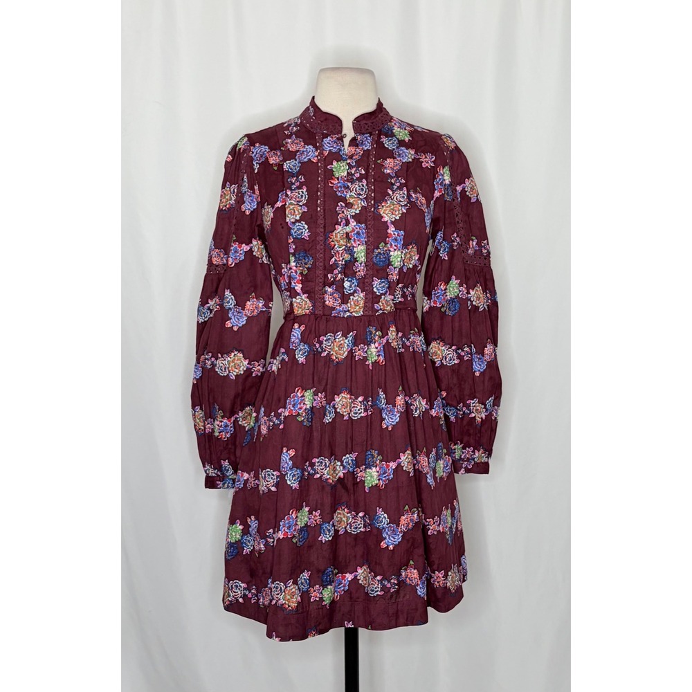 BY ANTHROPOLOGIE Mini Tunic Long Sleeve Dress Floral Lace Trims Purple X-Small - Picture 3 of 15